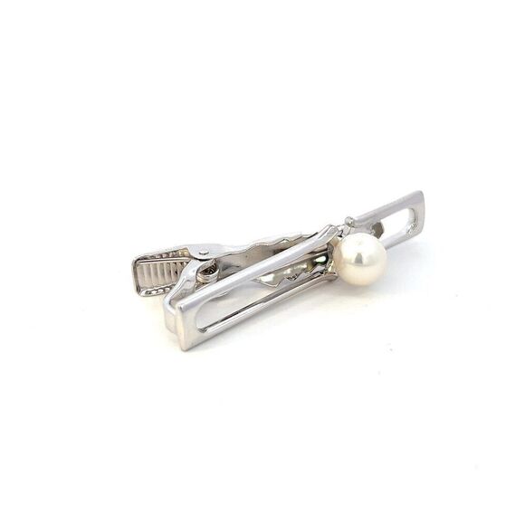 Mikimoto Estate Akoya Pearl Mens Tie Clip 7 mm Silver M413 - Picture 4 of 11